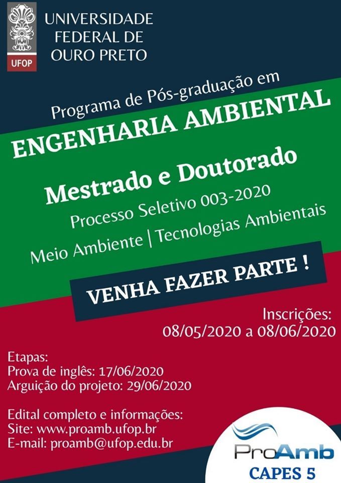 ProAmb – Programa de Pós-Graduação em Engenharia Ambiental da Universidade Federal de Ouro Preto